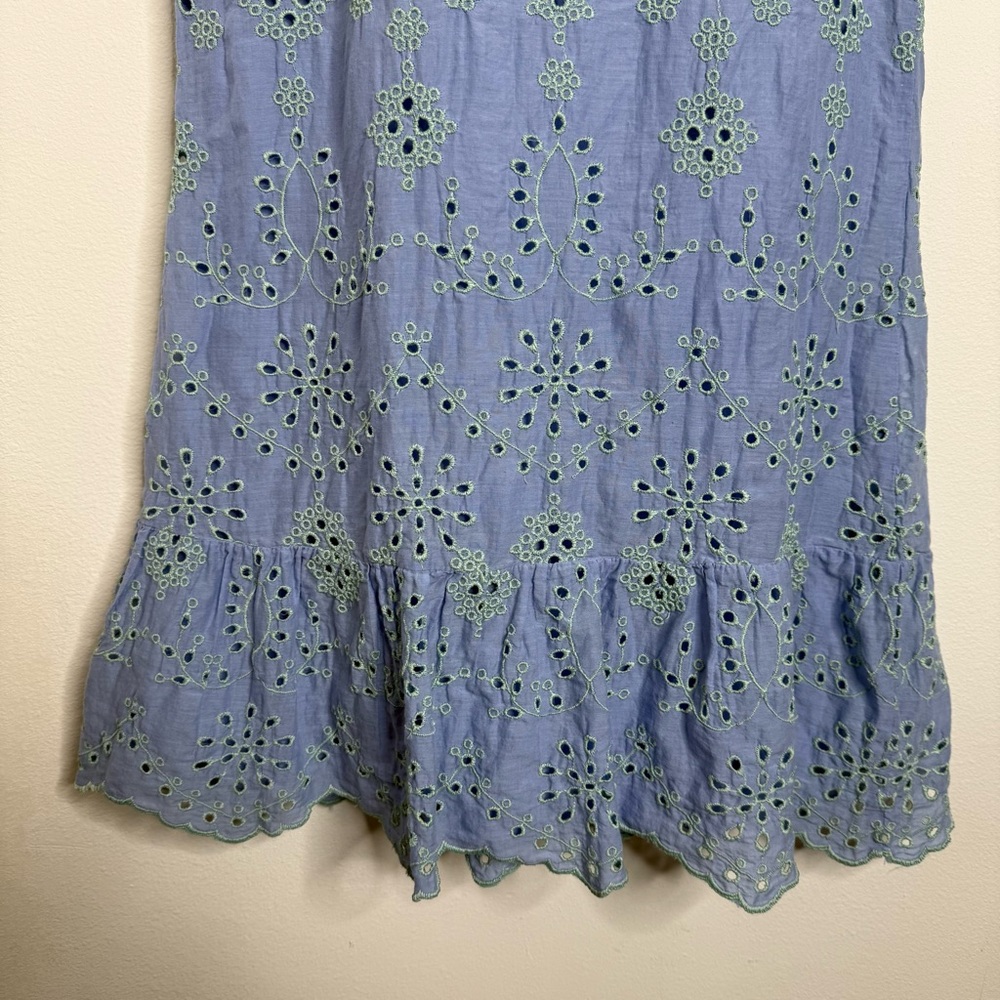 SAIL to SABLE Eyelet Sleeveless Ruffle Hem Dress Cabbage/Hydrangea Cotton Sz S - Picture 11 of 15